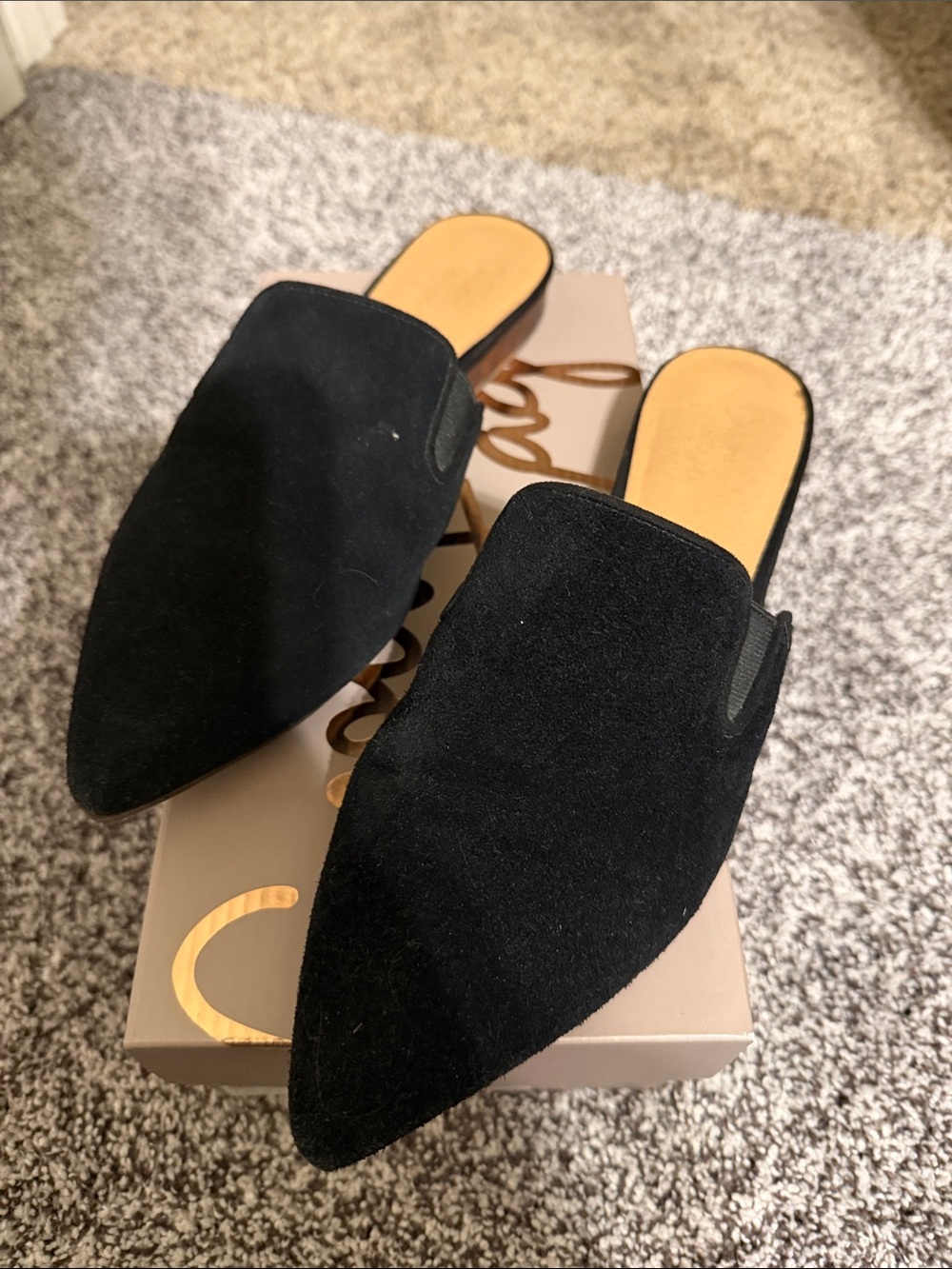 Crown Vintage Black Suede Pointed Toe Slip-On Mules